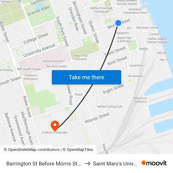 Barrington St Before Morris St (6114) to Saint Mary's University map