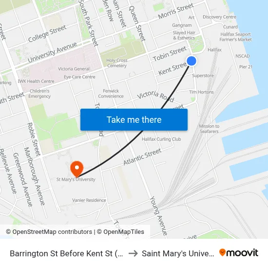 Barrington St Before Kent St (6112) to Saint Mary's University map