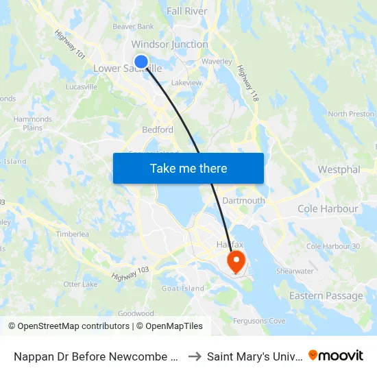 Nappan Dr Before Newcombe Dr (7288) to Saint Mary's University map