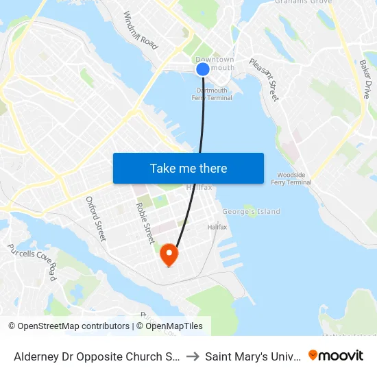 Alderney Dr Opposite Church St (6025) to Saint Mary's University map