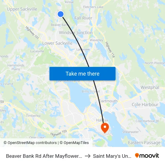 Beaver Bank Rd After Mayflower Ave (8718) to Saint Mary's University map