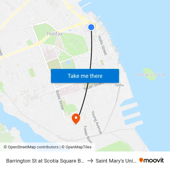 Barrington St at Scotia Square Bay 4 (6108) to Saint Mary's University map
