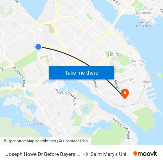 Joseph Howe Dr Before Bayers Rd (6981) to Saint Mary's University map