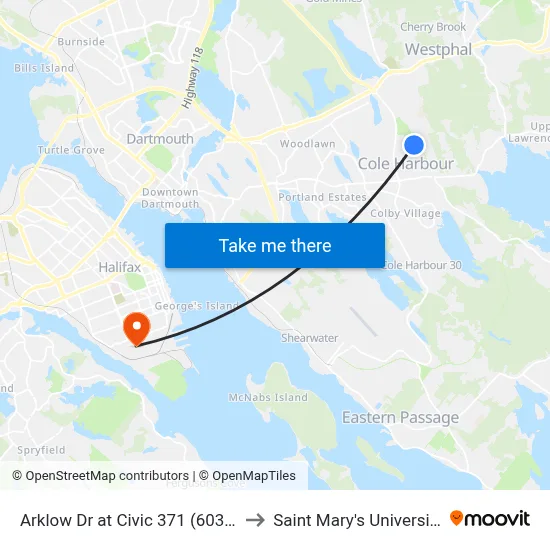 Arklow Dr at Civic 371 (6039) to Saint Mary's University map