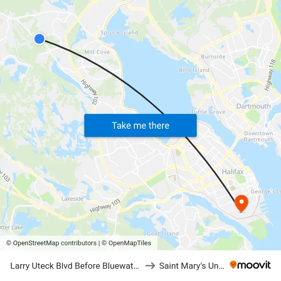 Larry Uteck Blvd Before Bluewater Rd (7014) to Saint Mary's University map