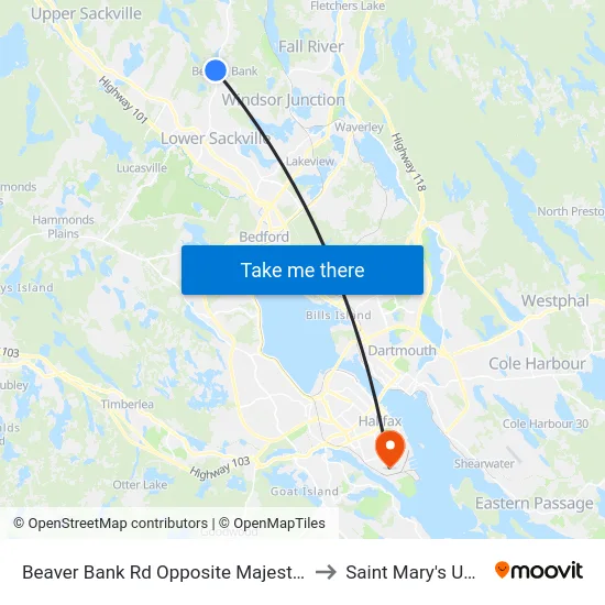 Beaver Bank Rd Opposite Majestic Ave (8754) to Saint Mary's University map