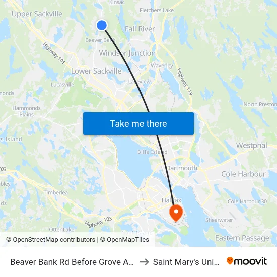 Beaver Bank Rd Before Grove Ave (8751) to Saint Mary's University map