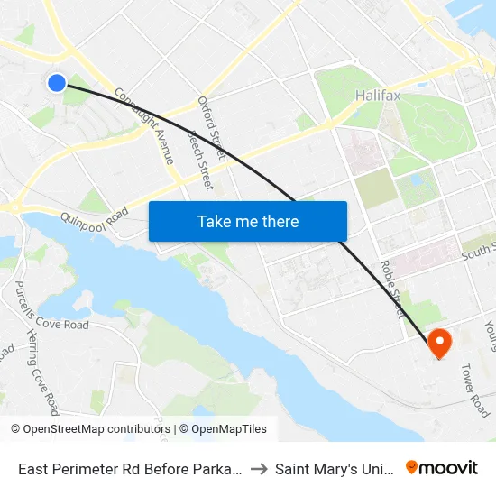East Perimeter Rd Before Parkade (6620) to Saint Mary's University map