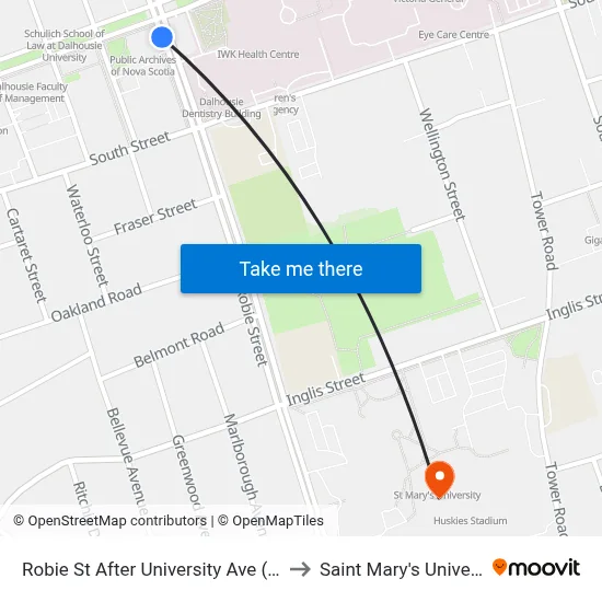 Robie St After University Ave (8188) to Saint Mary's University map