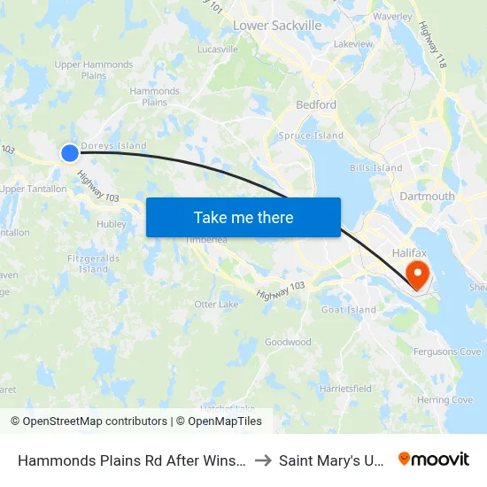 Hammonds Plains Rd After Winslow Dr (6824) to Saint Mary's University map
