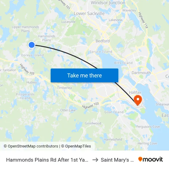 Hammonds Plains Rd After 1st Yankeetown Rd (6829) to Saint Mary's University map