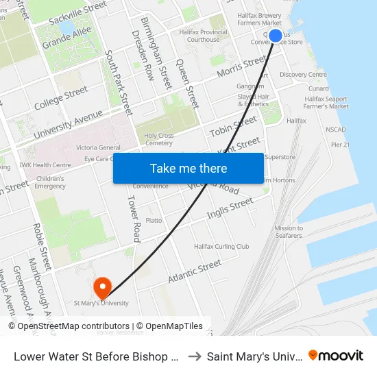 Lower Water St Before Bishop St (8819) to Saint Mary's University map