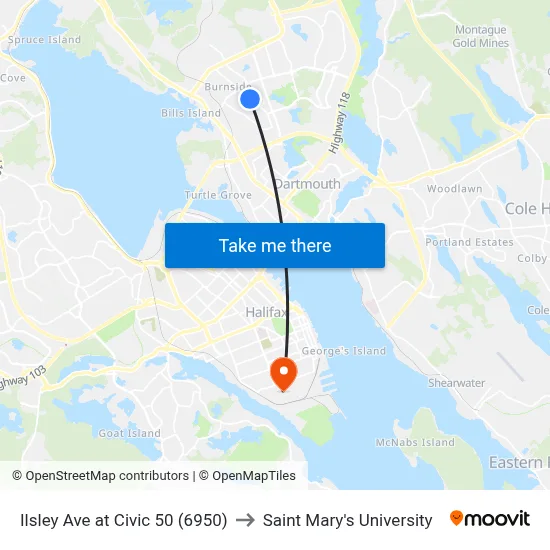 Ilsley Ave at Civic 50 (6950) to Saint Mary's University map
