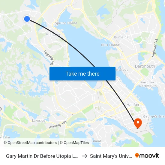 Gary Martin Dr Before Utopia Ln (6487) to Saint Mary's University map