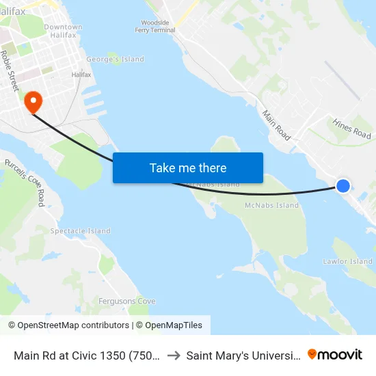 Main Rd at Civic 1350 (7500) to Saint Mary's University map