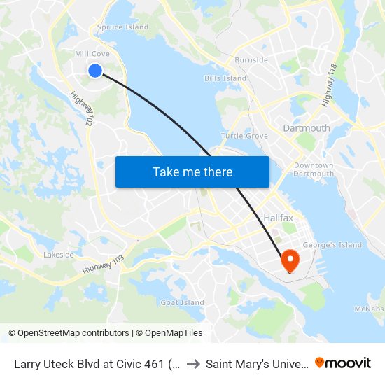 Larry Uteck Blvd at Civic 461 (8875) to Saint Mary's University map