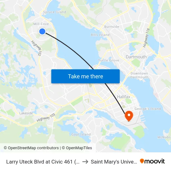 Larry Uteck Blvd at Civic 461 (8875) to Saint Mary's University map