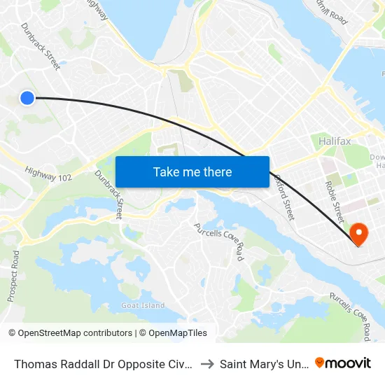 Thomas Raddall Dr Opposite Civic 210 (9087) to Saint Mary's University map