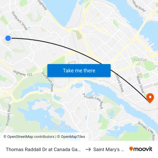Thomas Raddall Dr at Canada Games Centre (9085) to Saint Mary's University map