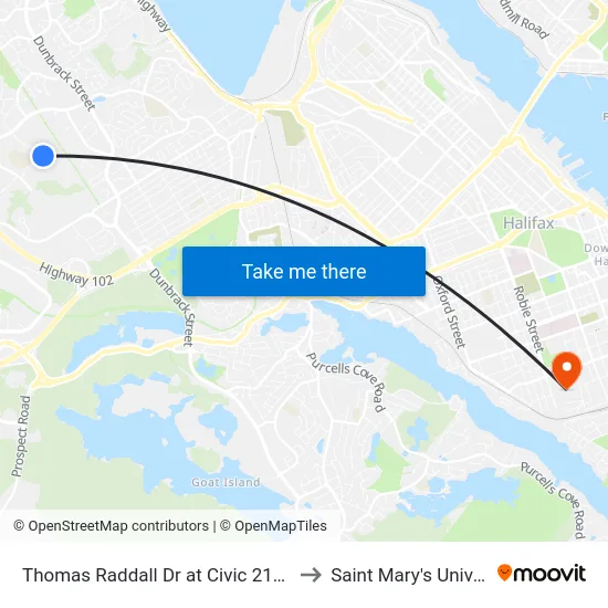 Thomas Raddall Dr at Civic 210 (9084) to Saint Mary's University map