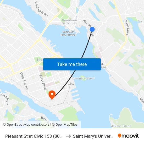 Pleasant St at Civic 153 (8008) to Saint Mary's University map