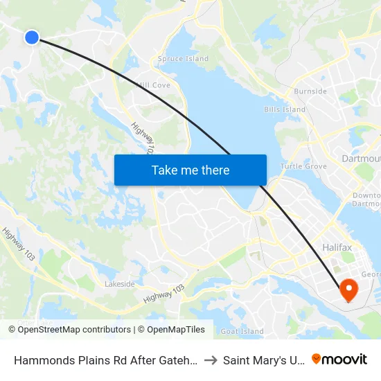 Hammonds Plains Rd After Gatehouse Run (6830) to Saint Mary's University map