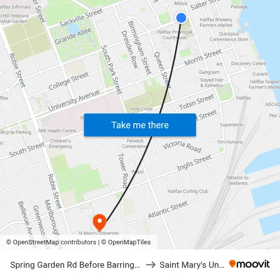 Spring Garden Rd Before Barrington St (8338) to Saint Mary's University map