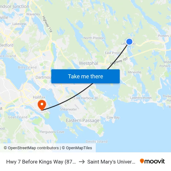 Hwy 7 Before Kings Way (8779) to Saint Mary's University map