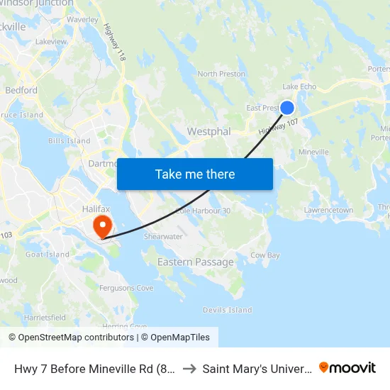 Hwy 7 Before Mineville Rd (8775) to Saint Mary's University map