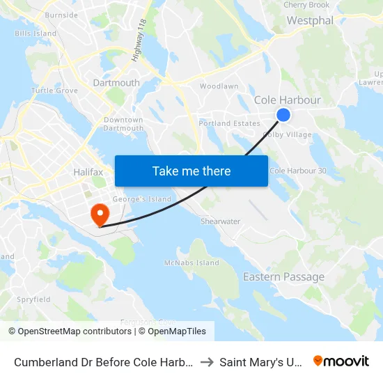 Cumberland Dr Before Cole Harbour Rd (6542) to Saint Mary's University map