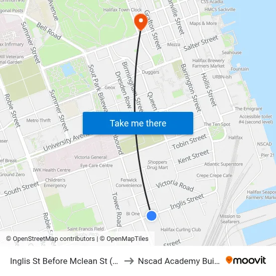 Inglis St Before Mclean St (6566) to Nscad Academy Building map