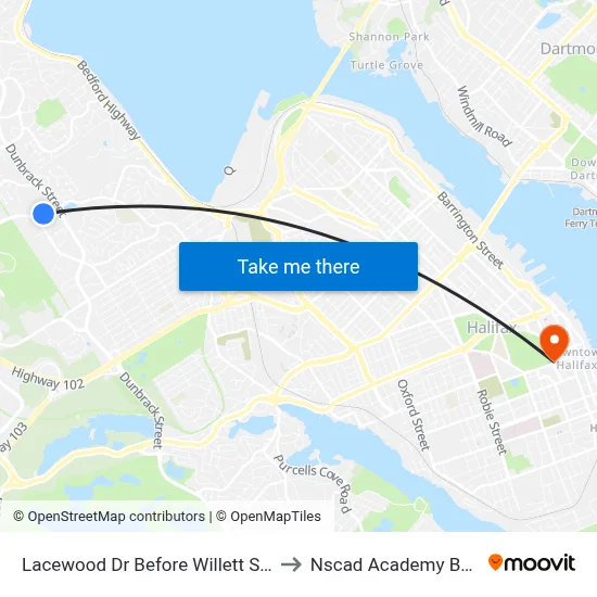 Lacewood Dr Before Willett St (6660) to Nscad Academy Building map