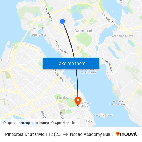 Pinecrest Dr at Civic 112 (2329) to Nscad Academy Building map