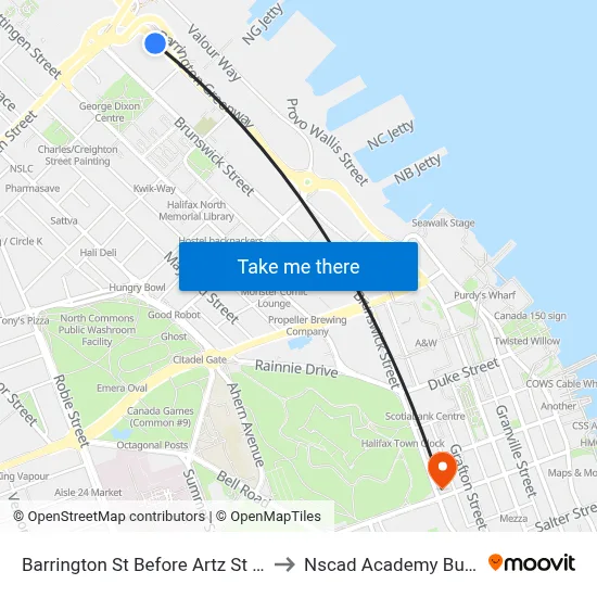Barrington St Before Artz St (2333) to Nscad Academy Building map