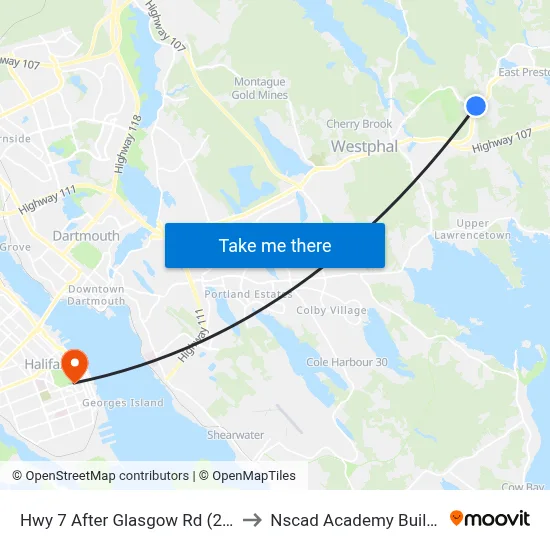 Hwy 7 After Glasgow Rd (2340) to Nscad Academy Building map