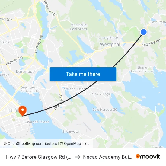 Hwy 7 Before Glasgow Rd (2341) to Nscad Academy Building map
