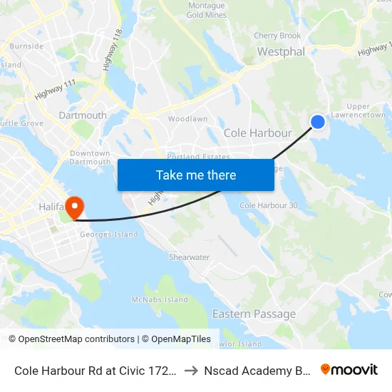 Cole Harbour Rd at Civic 1722 (2343) to Nscad Academy Building map