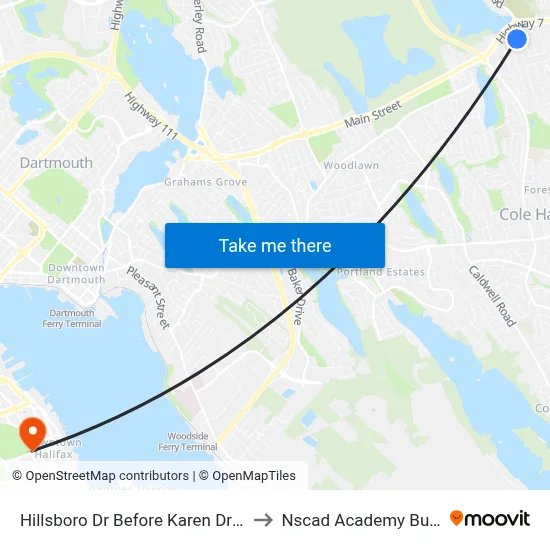 Hillsboro Dr Before Karen Dr (2331) to Nscad Academy Building map