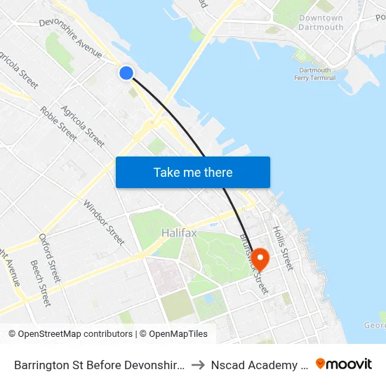 Barrington St Before Devonshire Ave (2372) to Nscad Academy Building map