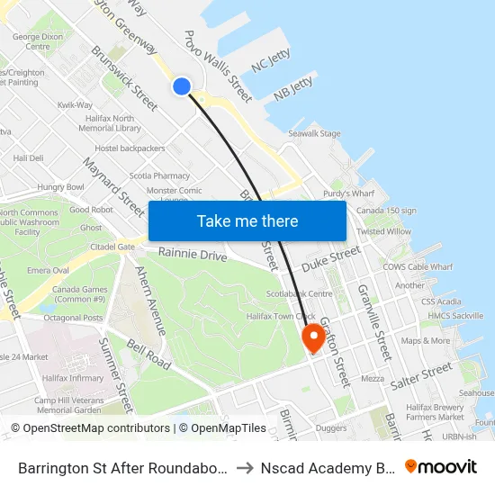 Barrington St After Roundabout (2344) to Nscad Academy Building map