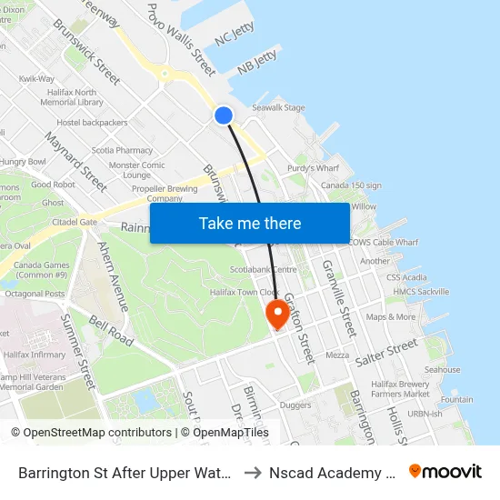 Barrington St After Upper Water St (2347) to Nscad Academy Building map