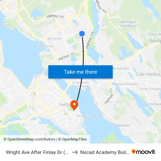 Wright Ave After Finlay Dr (9115) to Nscad Academy Building map