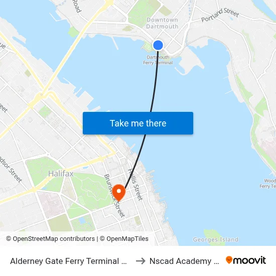 Alderney Gate Ferry Terminal Bay 3 (6064) to Nscad Academy Building map