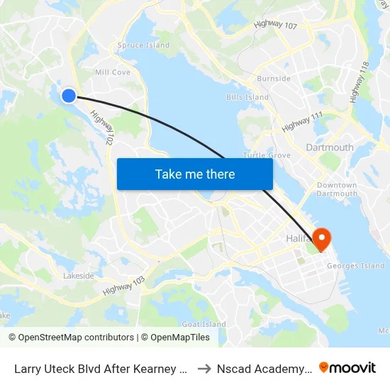 Larry Uteck Blvd After Kearney Lake Rd (6298) to Nscad Academy Building map