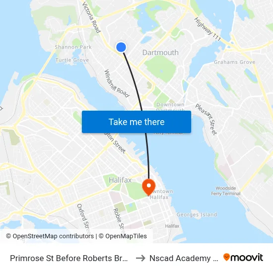 Primrose St Before Roberts Bruns Dr (2356) to Nscad Academy Building map