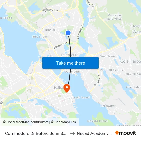 Commodore Dr Before John Savage (2357) to Nscad Academy Building map