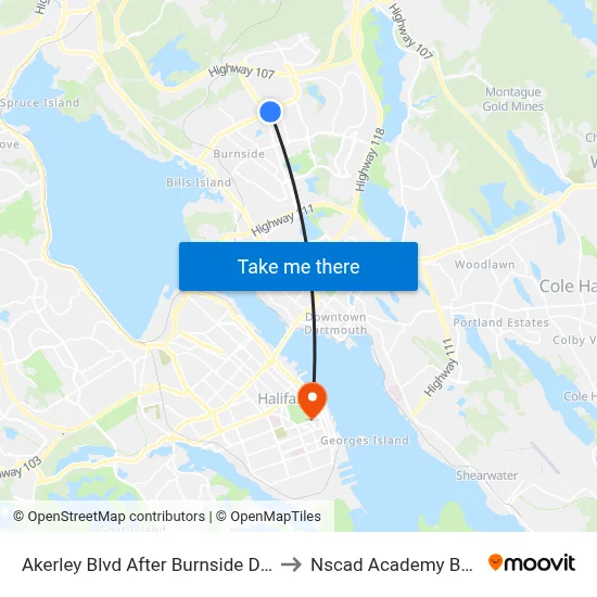 Akerley Blvd After Burnside Dr (2360) to Nscad Academy Building map