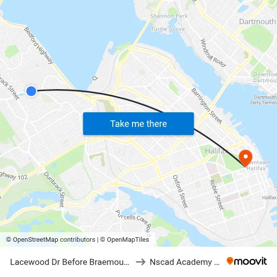 Lacewood Dr Before Braemount Dr (2361) to Nscad Academy Building map