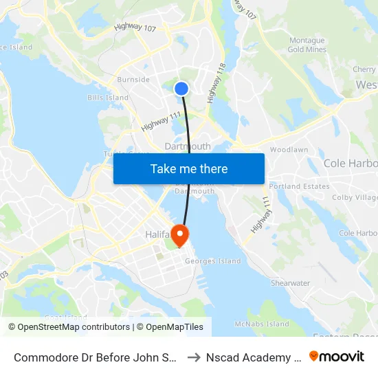 Commodore Dr Before John Savage (2366) to Nscad Academy Building map