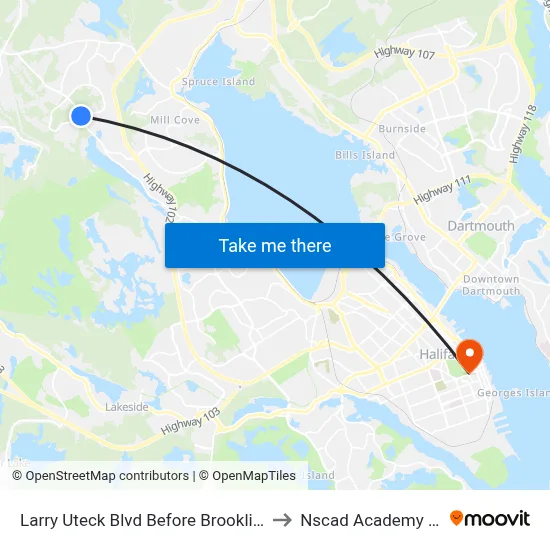 Larry Uteck Blvd Before Brookline Dr (2367) to Nscad Academy Building map